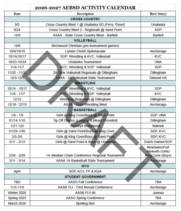 AEBSD 2026–27 draft activities calendar